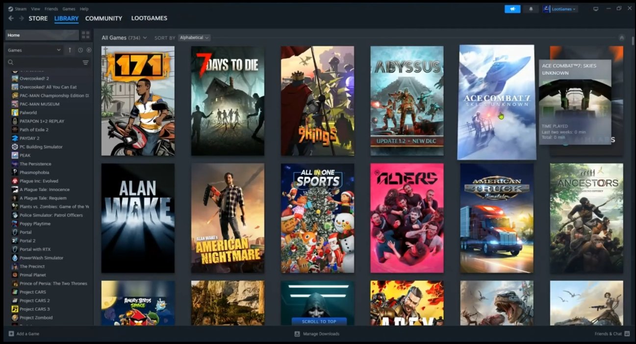 Loot Games Steam library – 120+ games activated
